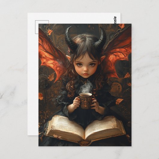 コーヒーと本を持つダークエンジェル ポストカード (正面/裏面)