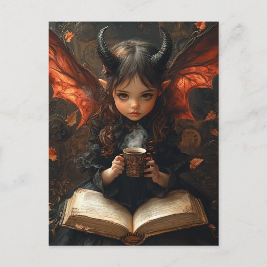 コーヒーと本を持つダークエンジェル ポストカード (正面)