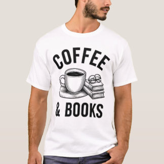 コーヒーと本 ミニマリスト ラインアート リーダー Tシャツ
