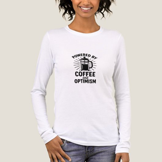 コーヒーと楽観主義に支えられたイラスト トライブレンドTシャツ (正面)