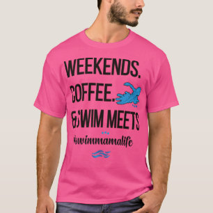 コーヒーと泳ぐミートママライフ泳ぐ人ママ Tシャツ