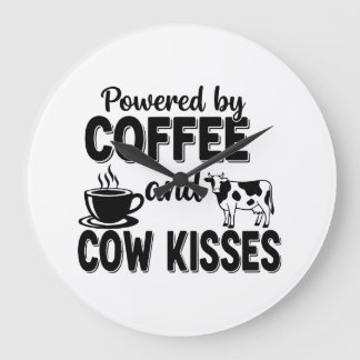 コーヒーと牛のキスがエネルギー源 ラージ壁時計
