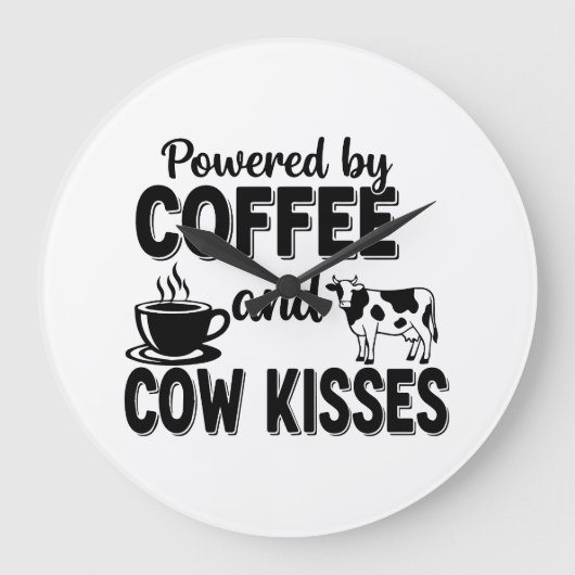 コーヒーと牛のキスがエネルギー源 ラージ壁時計 (正面)