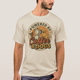 コーヒーと犬に支えられたレトロヴィンテージ ペットラバー Tシャツ
