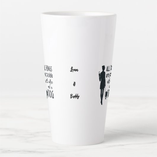 コーヒーと犬好きのためのカスタマイズ可能デザイン カフェラテマグ (正面)