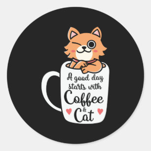 コーヒーと猫から始まる良い日 ラウンドシール