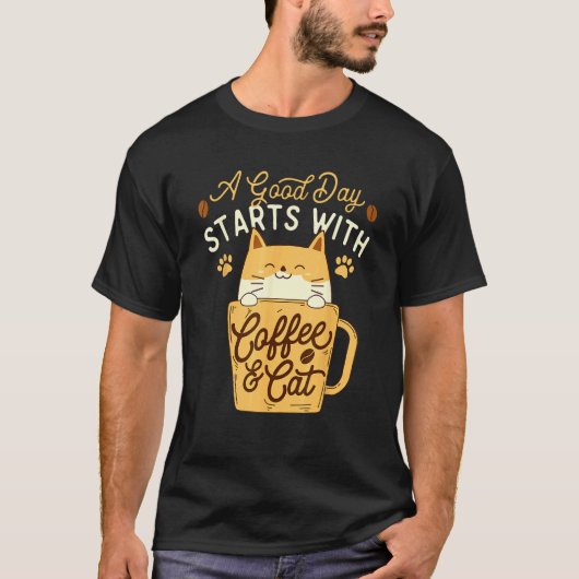 コーヒーと猫から始まる良い1日 - ペット好きのV Tシャツ (正面)