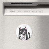コーヒーと猫が大好き – 背景色を選ぶ マグネット (インサイチュ (食洗機))