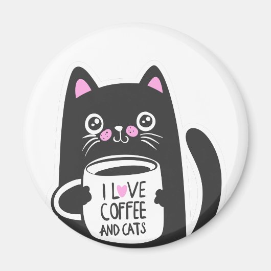 コーヒーと猫が大好き – 背景色を選ぶ マグネット (正面)