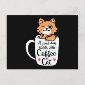 コーヒーと猫で一日をスタートおもしろい ポストカード (正面)