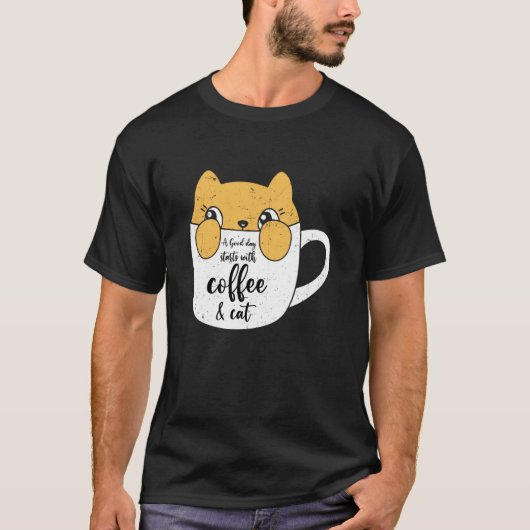 コーヒーと猫で始まる良い1日 猫 コーヒーマグ 猫好き Tシャツ (正面)