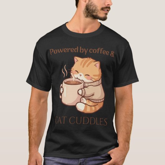 コーヒーと猫なでなでの力で動いてます Tシャツ –  楽しい  (正面)