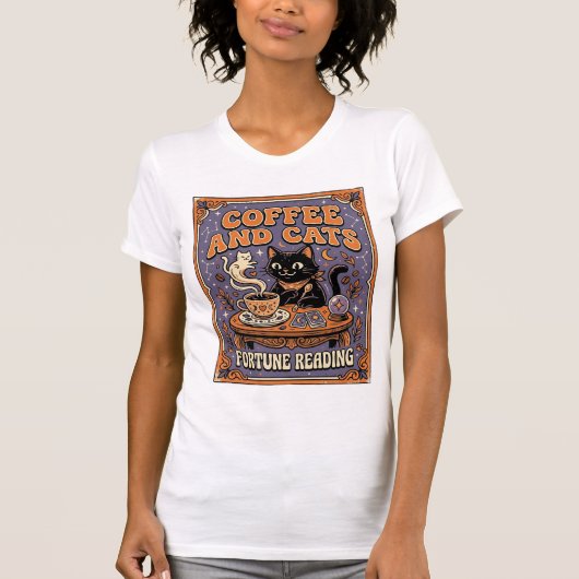 コーヒーと猫のキャットティーリーフコーヒー占い Tシャツ (正面)