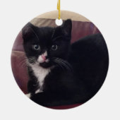 コーヒーと猫の写真カスタム付き セラミックオーナメント (裏面)
