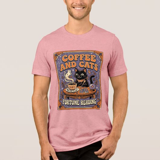 コーヒーと猫の猫の茶の葉コーヒー占い トライブレンドTシャツ (正面)