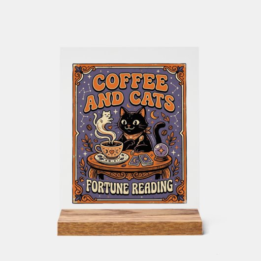 コーヒーと猫の猫ティーリーフコーヒー占い アクリルサイン (正面)