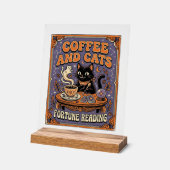 コーヒーと猫の猫ティーリーフコーヒー占い アクリルサイン (傾斜)