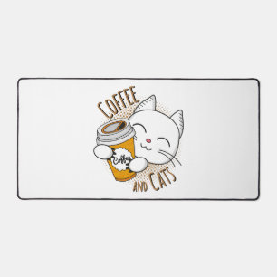 コーヒーと猫、コーヒー、猫、猫、子猫 デスクマット