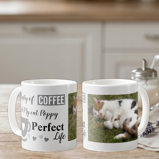 コーヒーと猫、完璧な人生 グレー グレー 写真 コーヒーマグカップ