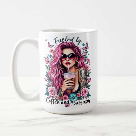 コーヒーと皮肉で煽られる コーヒーマグカップ (左)