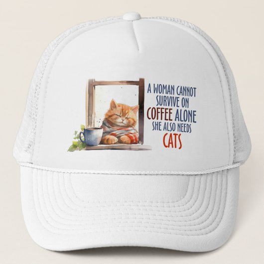 コーヒーと眠いオレンジキャット – Cozy Cat キャップ (正面)