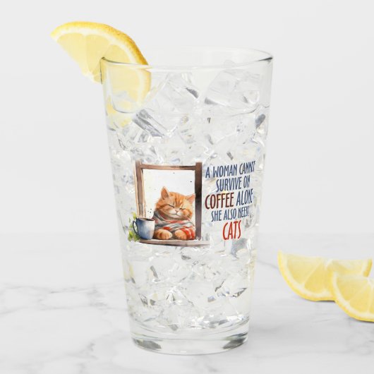 コーヒーと眠いオレンジキャット – Cozy Cat タンブラーグラス (アイス正面)