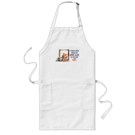 コーヒーと眠いオレンジキャット – Cozy Cat ロングエプロン (正面)