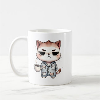 コーヒーと眠い猫、不機嫌な子猫、パジャマ猫 コーヒーマグカップ