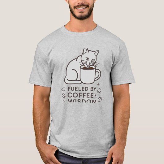 コーヒーと知恵に支えられた猫のコーヒータイム Tシャツ (正面)