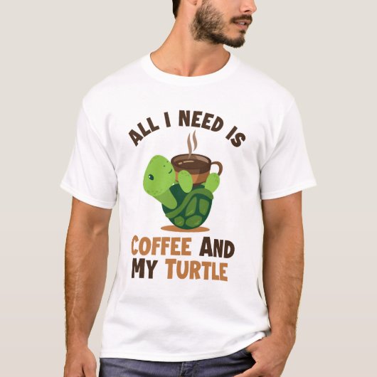 コーヒーと私のカメ亀ペイントされた恋人カメ Tシャツ (正面)