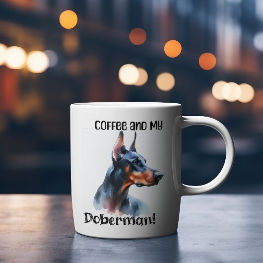 コーヒーと私のドバーマンブラックかわいい/パーソナライズのマグカップ コーヒーマグカップ
