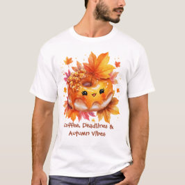 コーヒーと秋の雰囲気ドーナツTシャツ Tシャツ