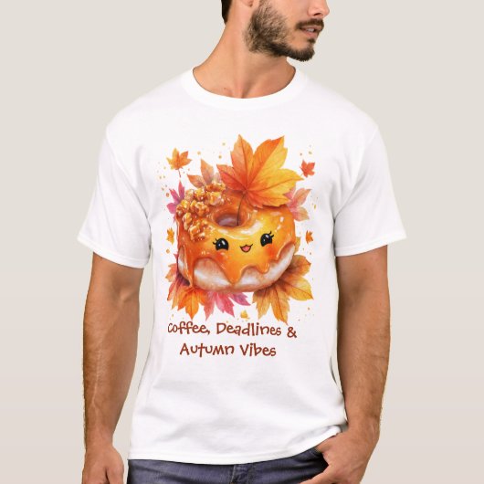 コーヒーと秋の雰囲気ドーナツTシャツ Tシャツ (正面)