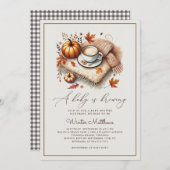 コーヒーと秋の香りがただようベイビーシャワー 赤ちゃんがもうすぐやってくる 招待状 (正面/裏面)