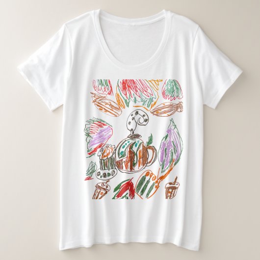 コーヒーと秋  プラスサイズTシャツ (デザイン正面)