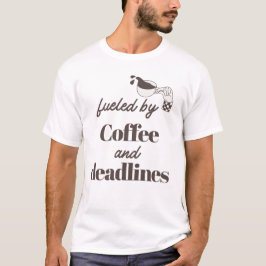 コーヒーと納期に支えられた面白いデザイン Tシャツ