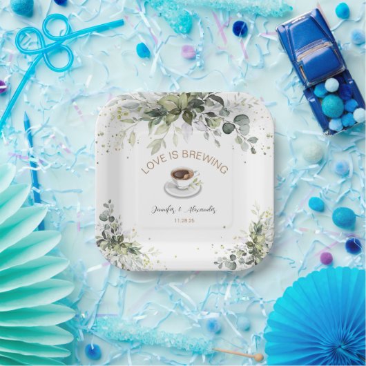 コーヒーと緑をテーマにしたウェディングシャワー ペーパープレート (パーティー)