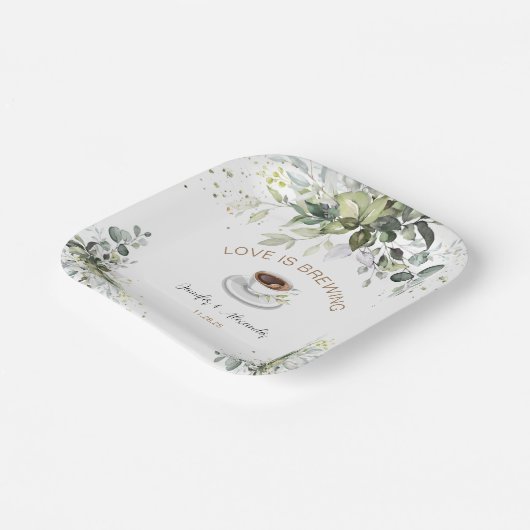 コーヒーと緑をテーマにしたウェディングシャワー ペーパープレート (傾斜あり)