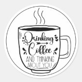 コーヒーと考えコーヒー好きおもしろい ラウンドシール (正面)