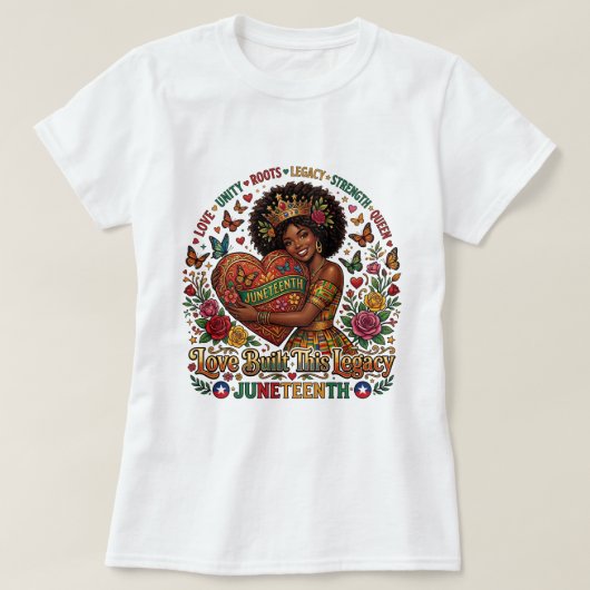 コーヒーと自由に支えられて Juneteenth Tシャツ – Mela (デザイン正面)