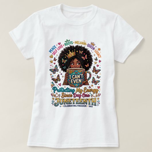 コーヒーと自由に支えられて Juneteenth Tシャツ – Mela (デザイン正面)