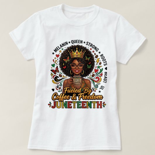 コーヒーと自由に駆り立てられるジューンティーシスTシャツ – Mela Tシャツ (デザイン正面)