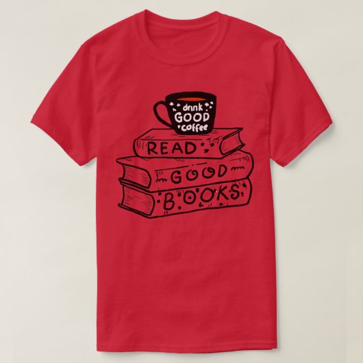 コーヒーと良い本読を飲む Tシャツ (デザイン正面)