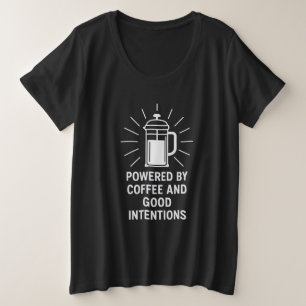 コーヒーと良い気持ちに支えられて プラスサイズTシャツ