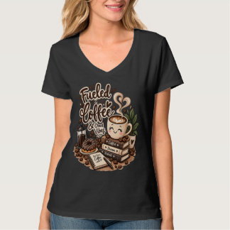 コーヒーと良い波動に支えられて – かわいいコーヒー好き Tシャツ