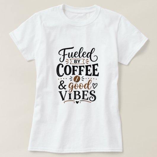 コーヒーと良い波動に支えられて Tシャツ (デザイン正面)