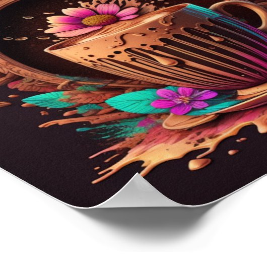 コーヒーと花アート ポスター (角)