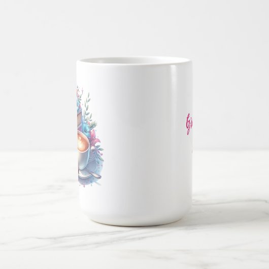 コーヒーと誕生日ケーキのカスタムイラスト コーヒーマグカップ (中央)