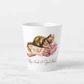 コーヒーと読いい猫が積み重ねられた本 カフェラテマグ (正面)