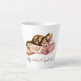 コーヒーと読いい猫が積み重ねられた本 カフェラテマグ